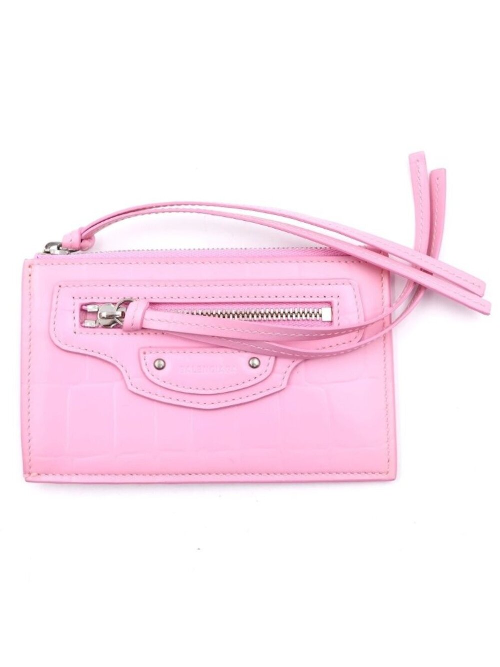 Balenciaga Neo Classic Fragment Case Coin Purse Croco Embossed Leather Pink
